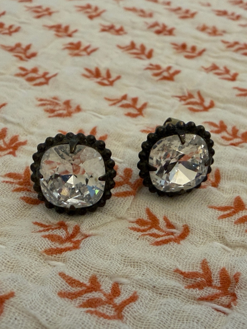 Sorrelli Clear Crystal Cushion Cut Stud Earrings with Antique Brass